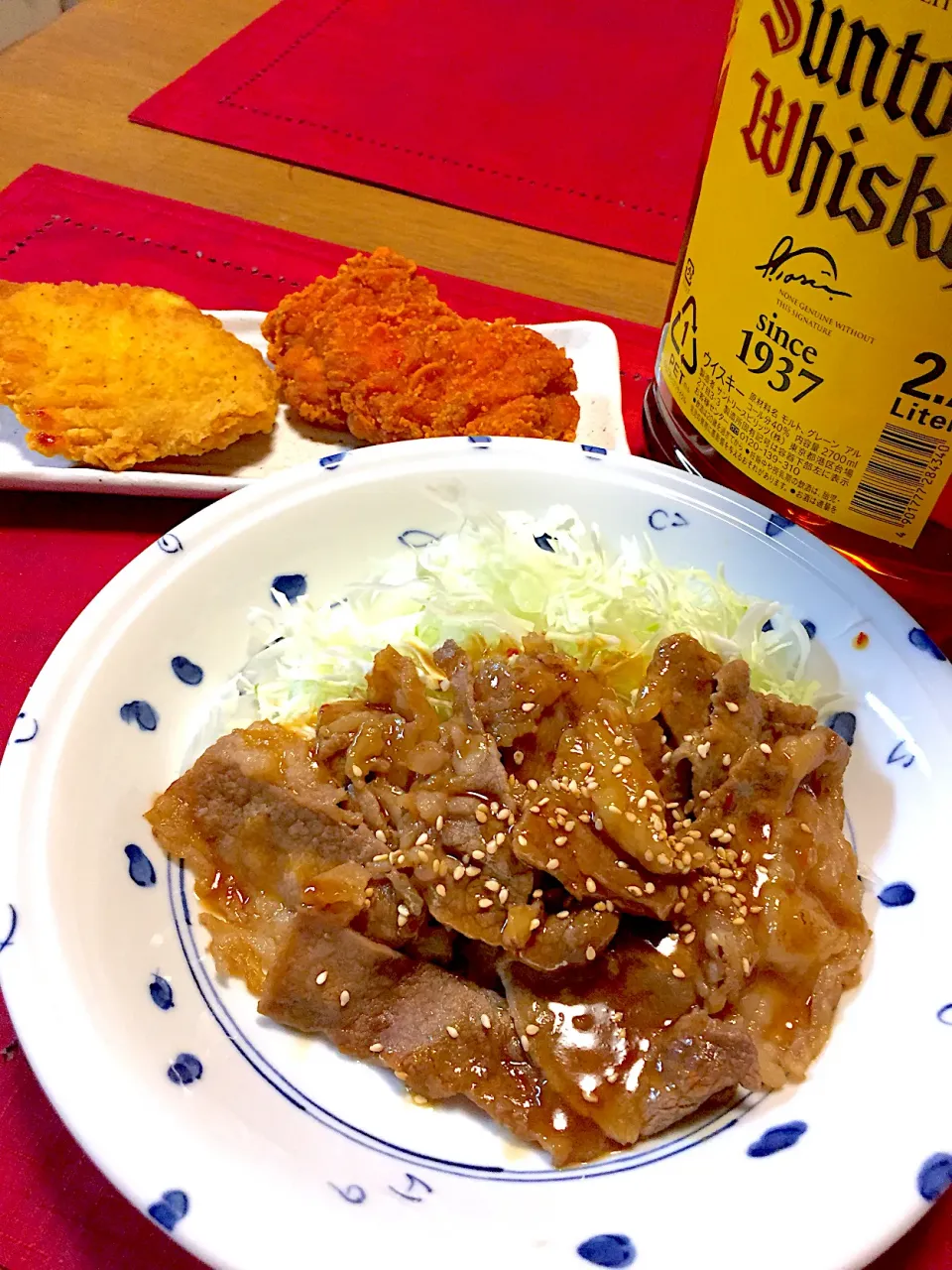 Lチキと牛カルビ焼き🍀|おかちさん