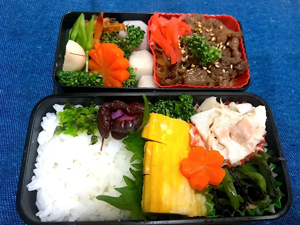 Snapdishの料理写真:本日のお弁当は牛皿弁当|ナタママさん