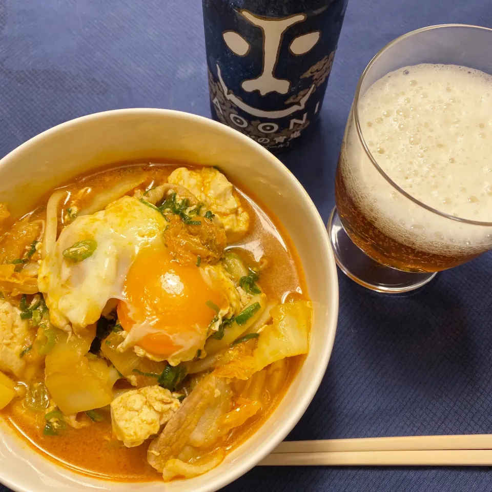 純豆腐風うどんでビール|gintanさん