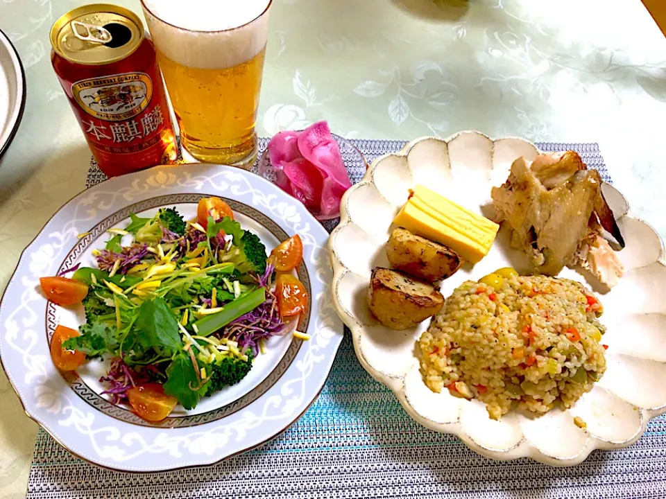 ローストチキン🐔リメイク晩ご飯🍚|ぽっちさん