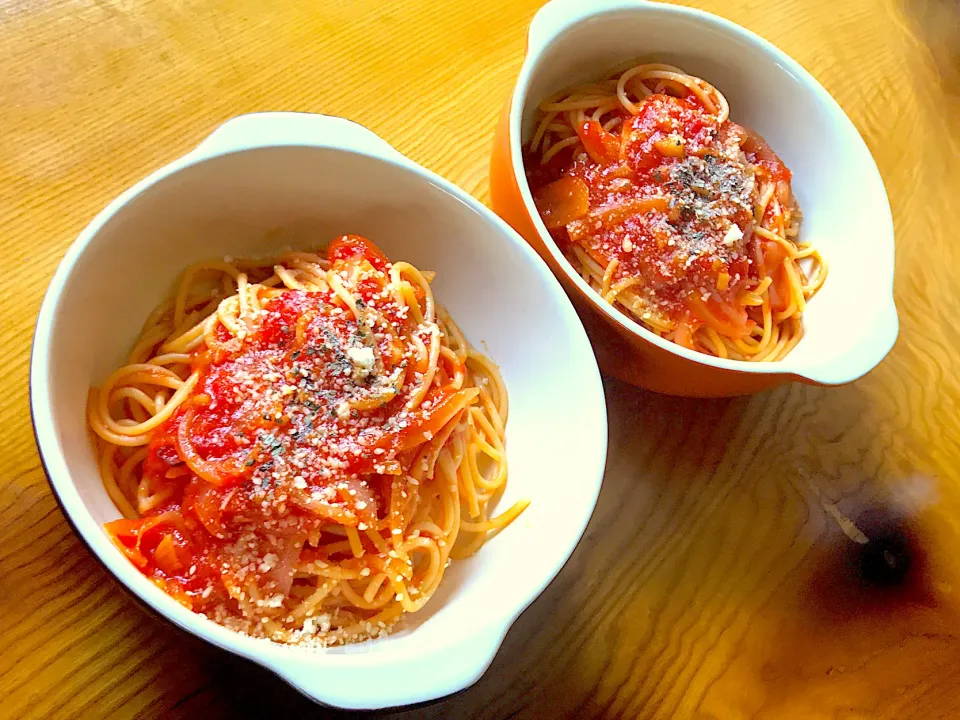 娘作🍝トマトと玉ねぎとニンニクのパスタ🍅美味しかった(^^)2019/12/24|mi♪さん