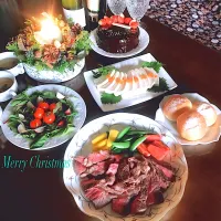 クリスマス イブの夜  低温調理のステーキとまりおさんの酒粕豆腐 とびっこのせ