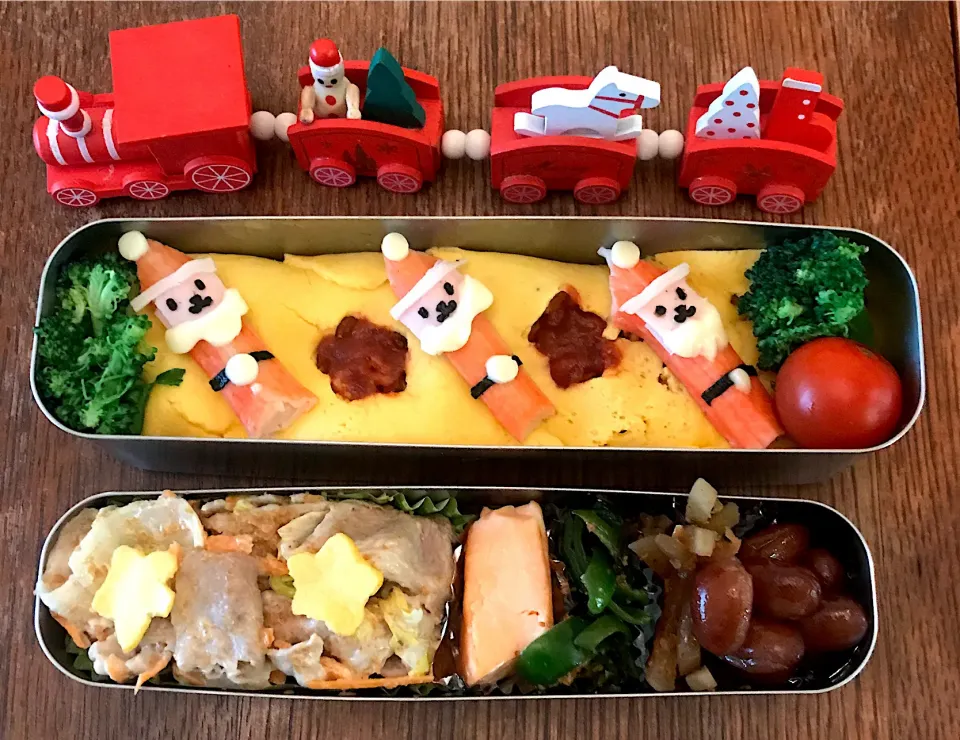 ランチ #サーモス  #お弁当  #サンタ弁当 #カニカマサンタ #オムライス弁当|小松菜さん