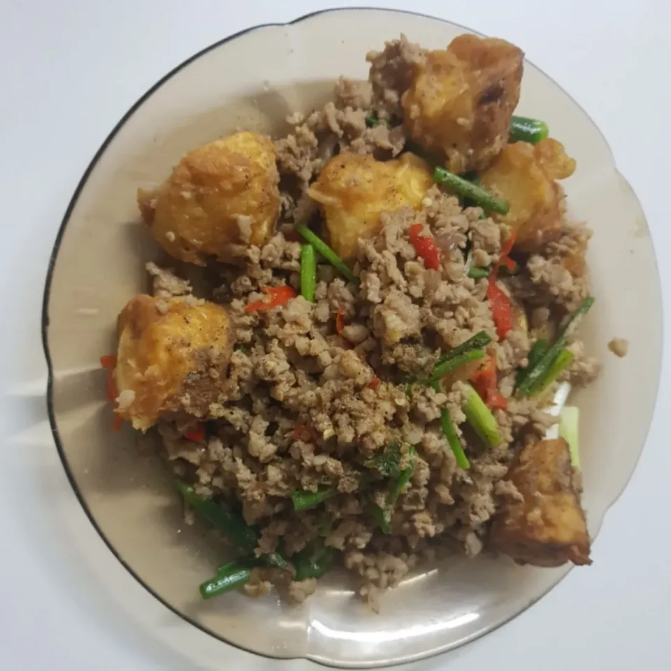 fried tofu with minced pork|patcookingfeverパットさん