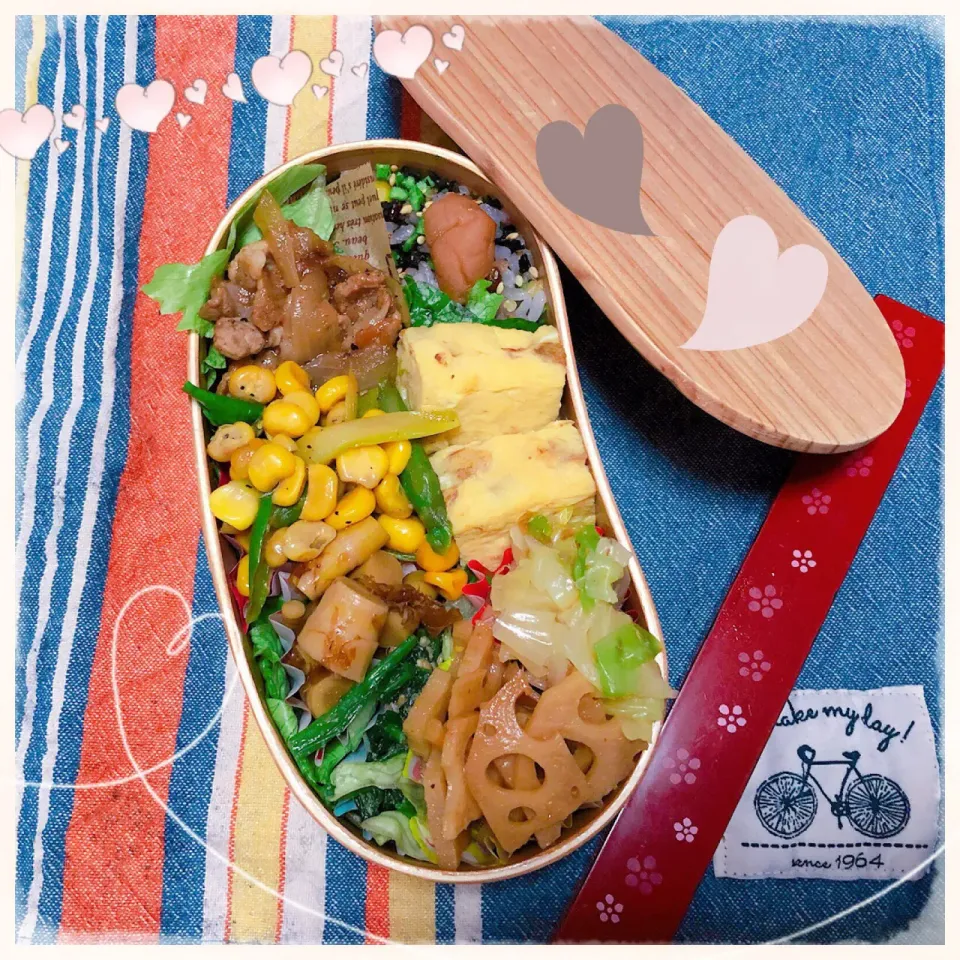 Snapdishの料理写真:１２／２７ ｆｒｉ 豚の梅生姜焼き弁当🍴|rinaronarさん