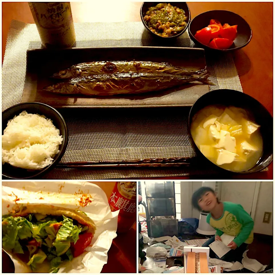 Today's Dinner🍴冷やしﾄﾏﾄ･めかぶ納豆･秋刀魚の塩焼き･白飯･白菜とお豆腐のお味噌汁|🌈Ami🍻さん