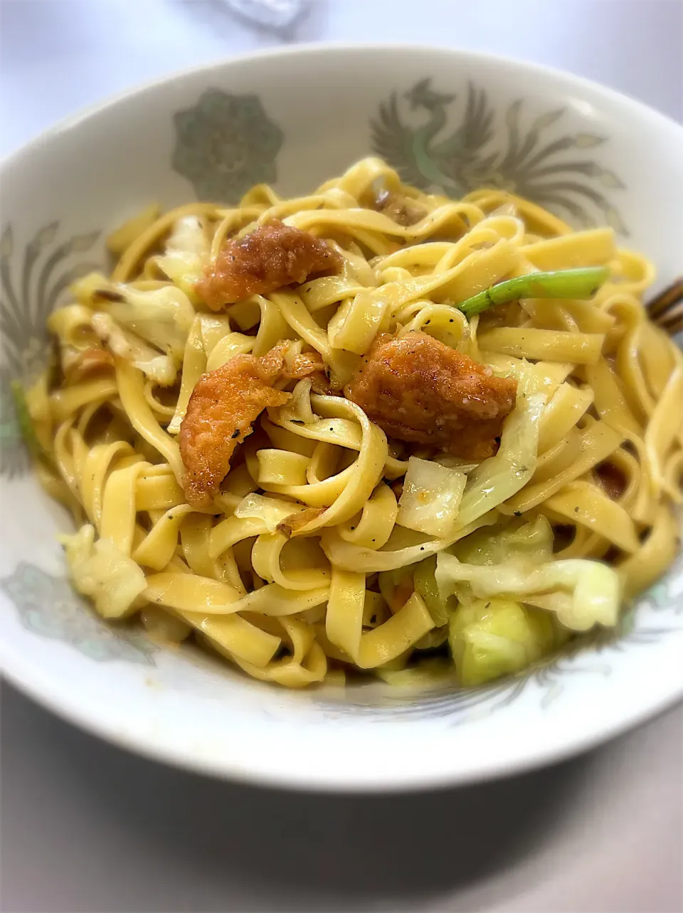 Snapdishの料理写真:から揚げくんパスタ|Dスケさん