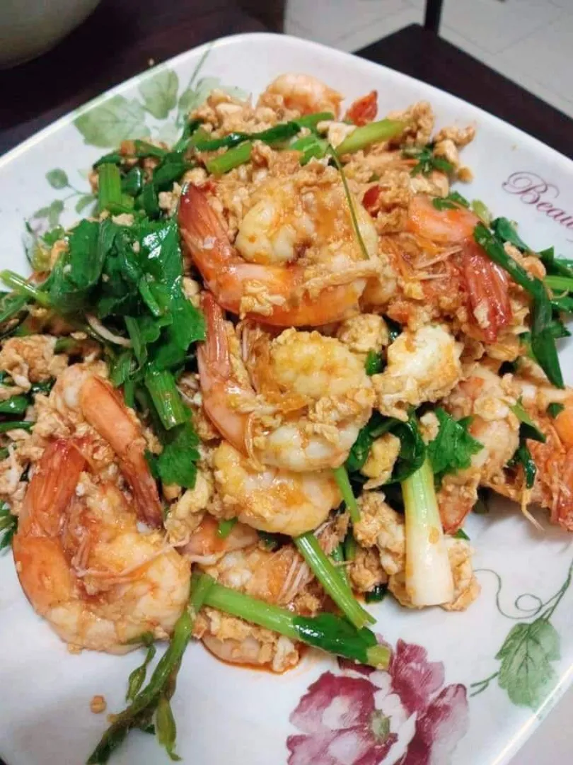 fried shrimps with spring onions|patcookingfeverパットさん