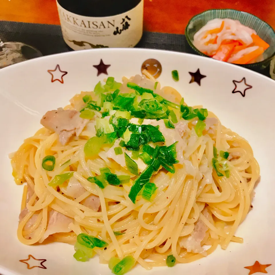 レンジで！ねぎ塩レモン豚パスタ|白のパンダさん