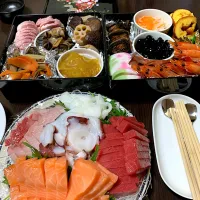 Snapdishの料理写真:おせちとお刺身|あきさん