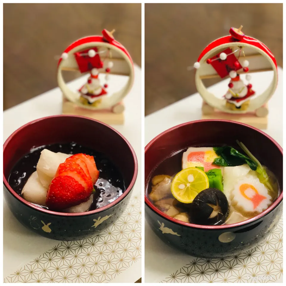 Snapdishの料理写真:お雑煮と苺ぜんざい|かずきっちんさん