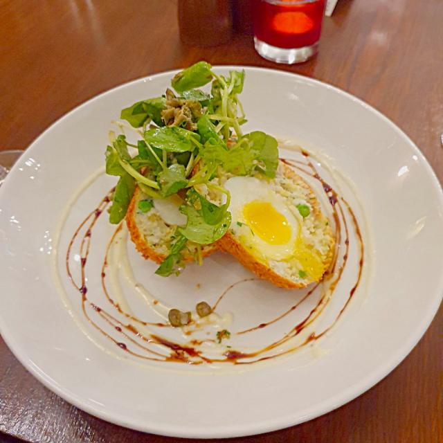 smoked haddock kedgeree scotch eggcaper watercress salad/fatboy84