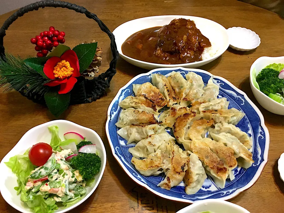 Snapdishの料理写真:お節もいいけどカレーと餃子もね！|がおりんさん