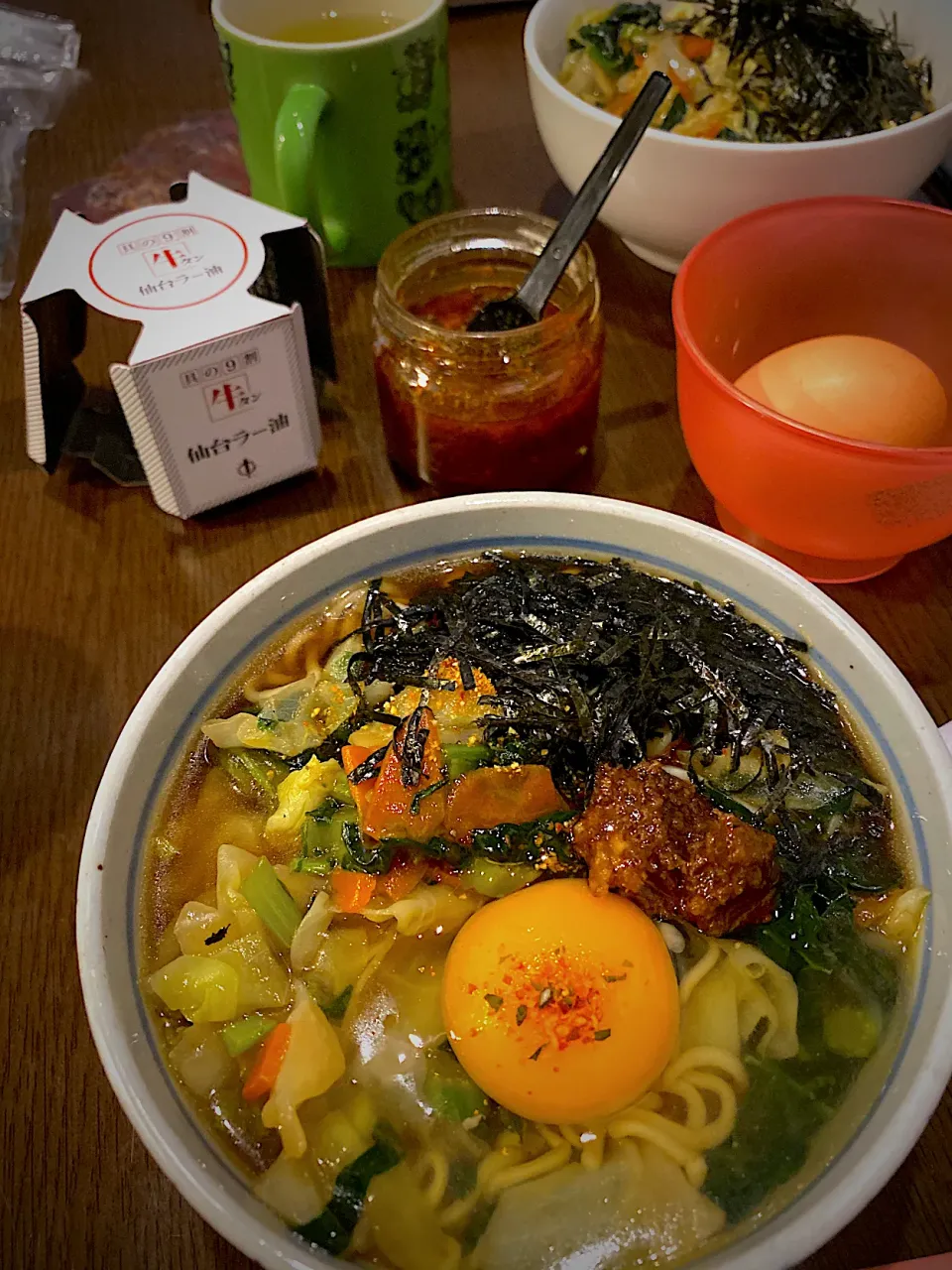 野菜餡掛け味噌ラーメン　仙台牛タンラー油卵のせ|ch＊K*∀o(^^*)♪さん