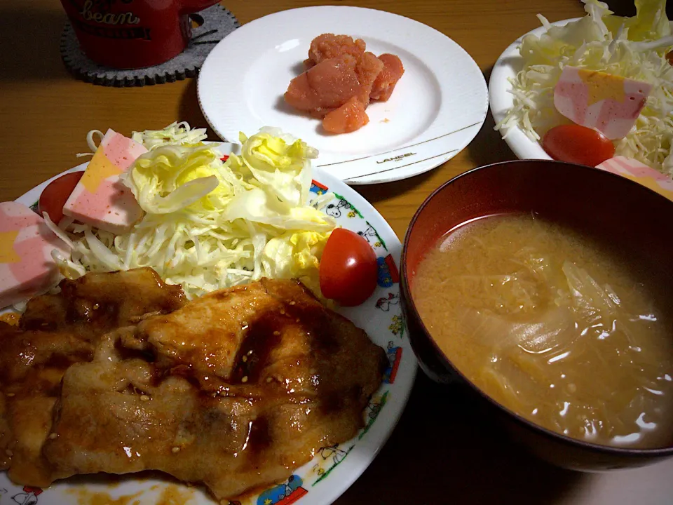 今日の男女飯絆は、
豚ロース焼肉と辛子明太子と味噌汁でしたー笑|ひーちゃんさん