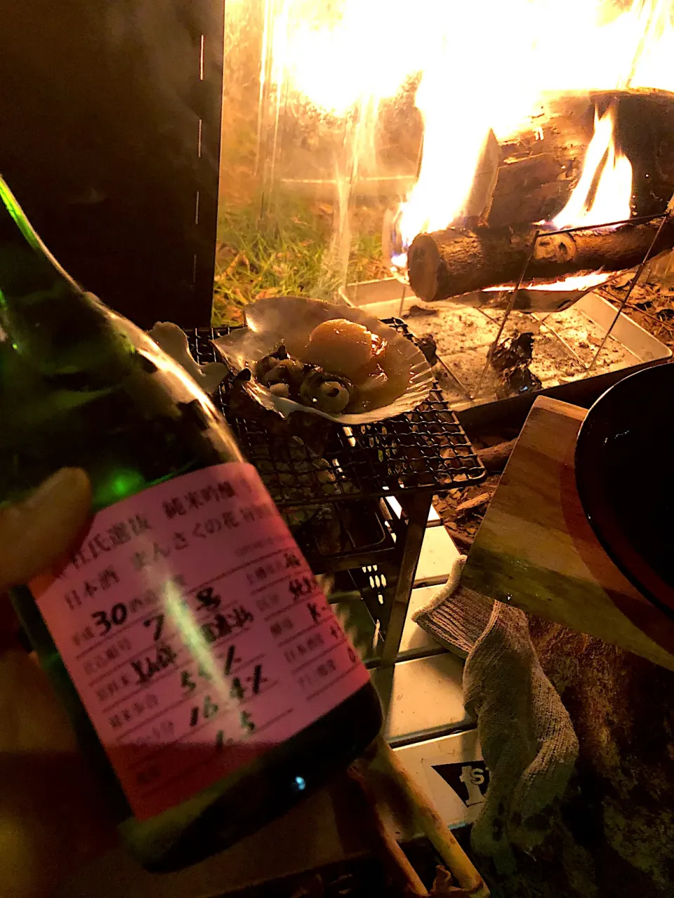 帆立貝焼きとポン酒♪|ちーちさん