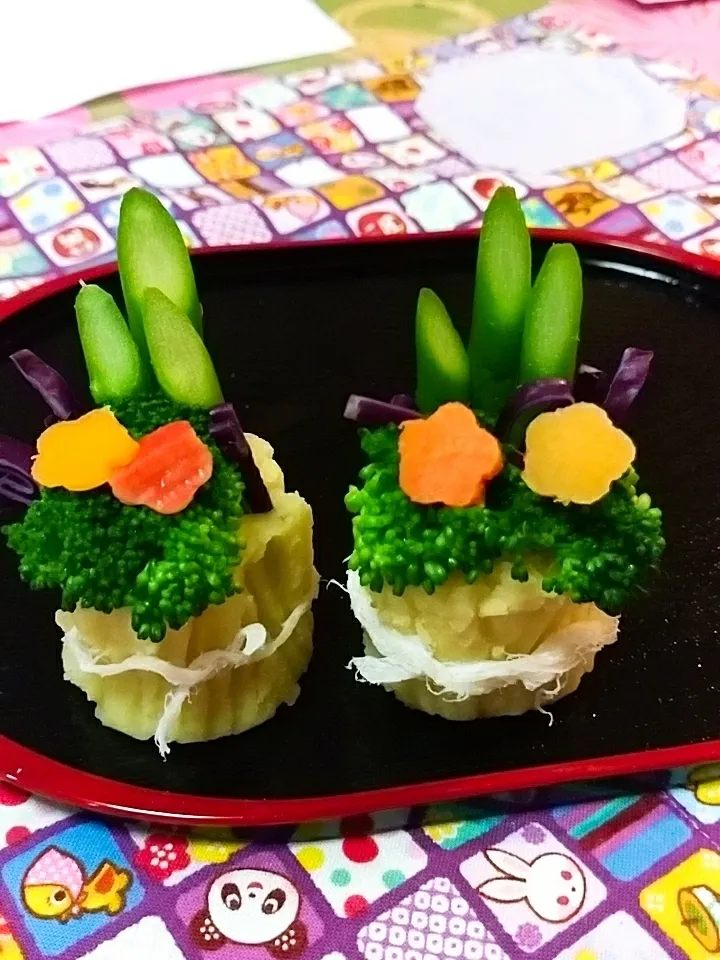 Snapdishの料理写真:パン職人さんの野菜で門松！ #楽天レシピ|楽天レシピさん