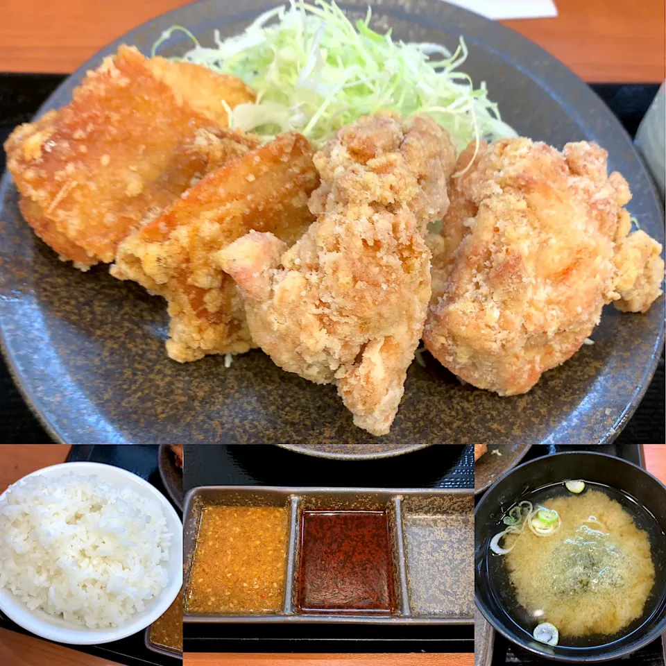 Snapdishの料理写真:合い盛り　秘伝にんにく唐揚げ|るみおんさん