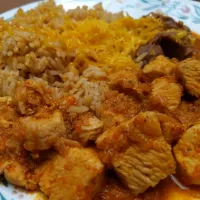 Snapdishの料理写真:Adobo Chicken UIP Pg. 52. served with Spanish rice and refried beans|knoさん