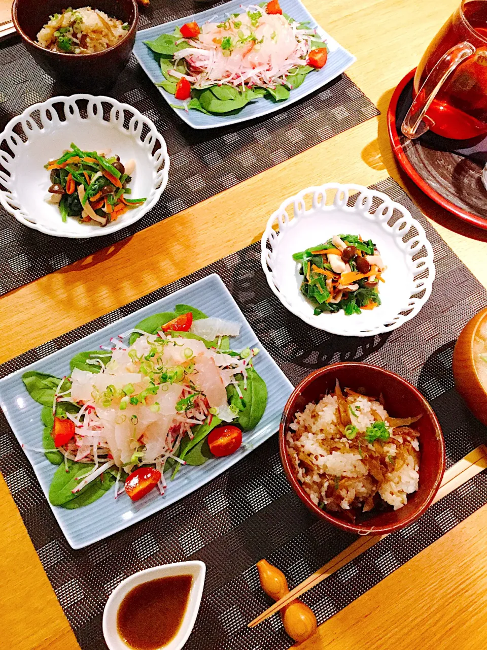 真鯛サラダ仕立て、牛肉っ牛蒡炊き込みご飯|papinさん