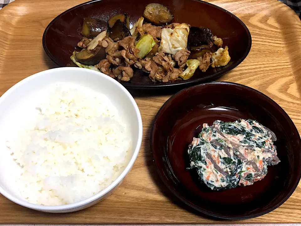 ☆ナスと豚肉の焼肉のたれ炒め ☆ほうれん草白和え|まぁたんさん