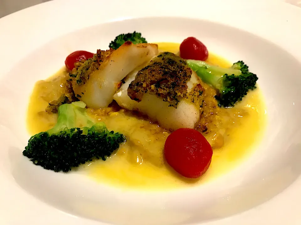 Cashew & bacon crusted chilean sea bass|Sky Blueさん