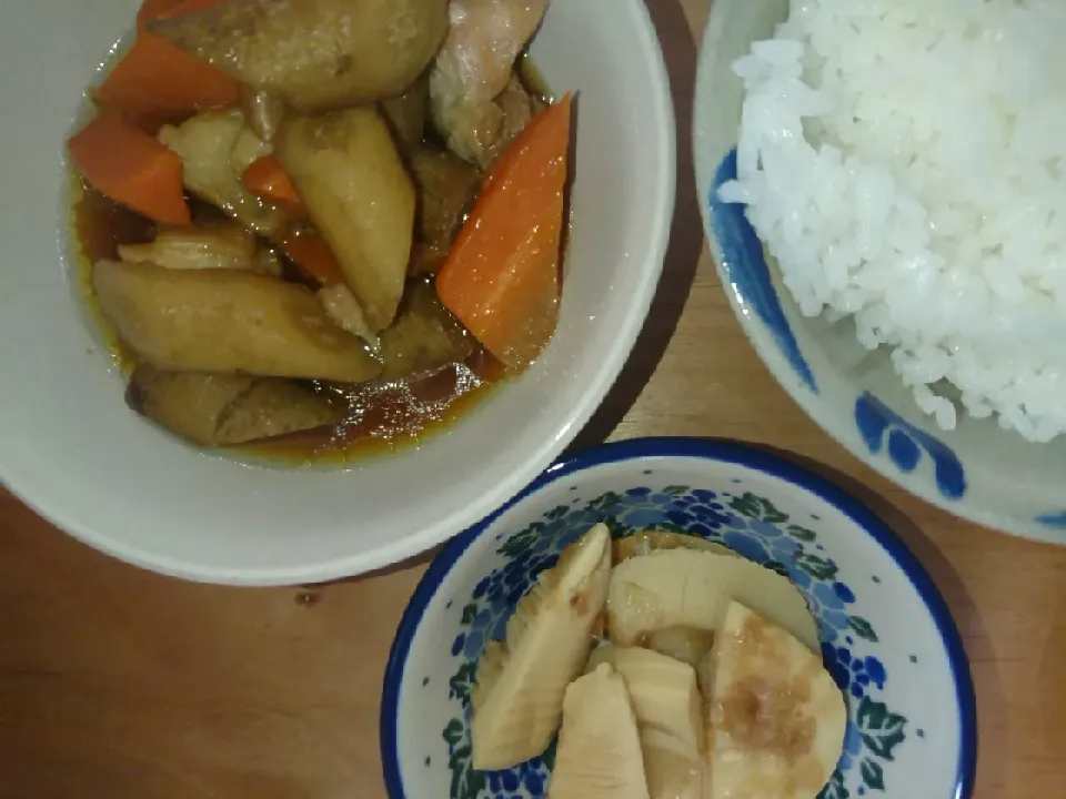 Snapdishの料理写真:ごぼうと鶏肉の煮物&筍の煮付け|やのさん