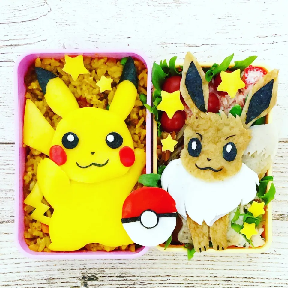 Snapdishの料理写真:ピカチュウ&イーブイ弁当|ちえさん