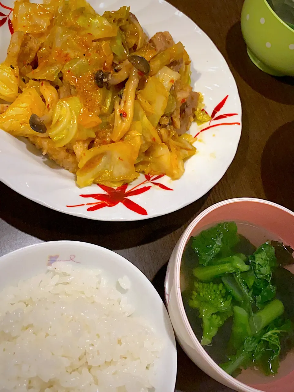 豚バラ肉の回鍋肉　菜の花とワカメのお味噌汁|ch＊K*∀o(^^*)♪さん