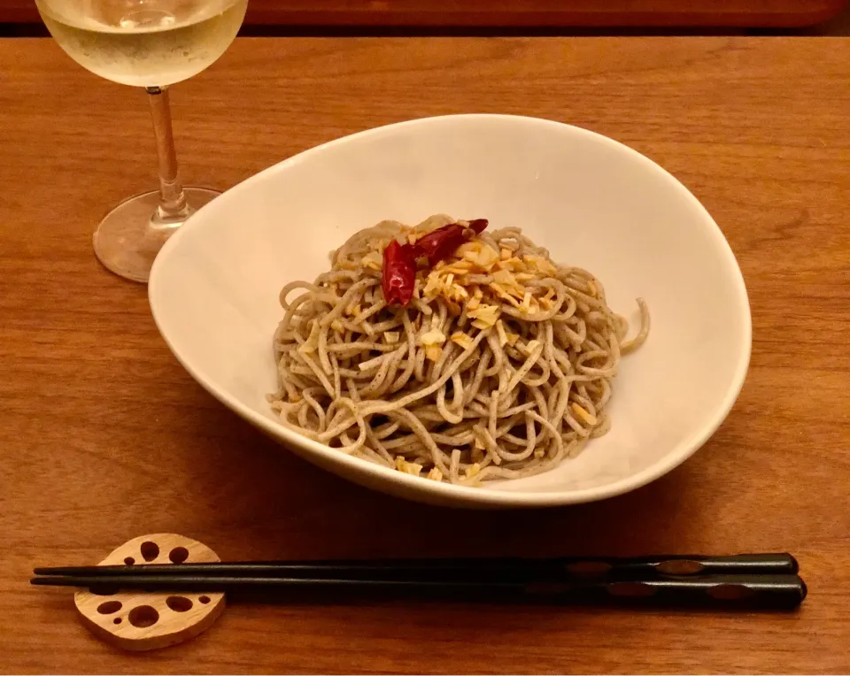 蕎麦ペペロンチーノ　　　　　Buckwheat peperoncino|マユマユさん