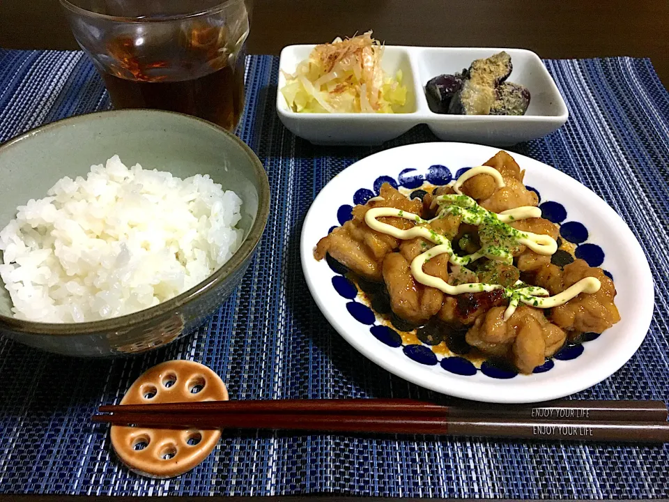 照り焼きマヨ、キャベツともやしの和物、レンジでナスの味噌煮|ちぐあささん