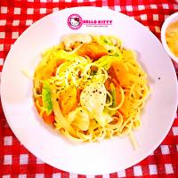 カボチャとチキンのカラフルパスタ