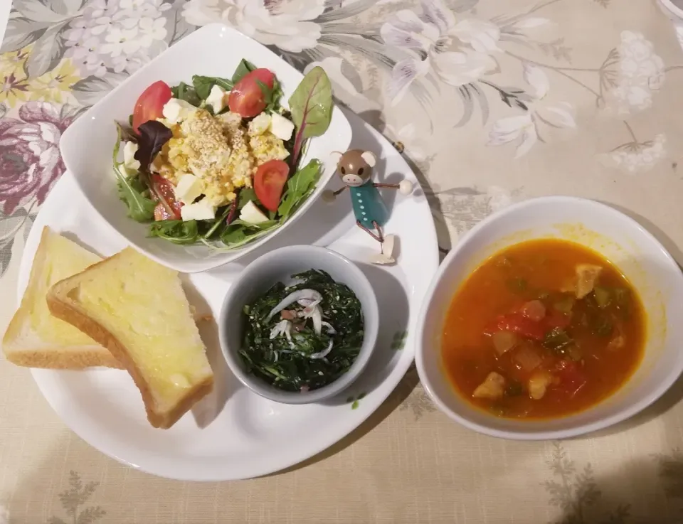 ﾜﾝﾌﾟﾚｰﾄ朝食~温かトマトスープと~|ポロポロさん