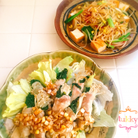 豚肉春菊とえのき巻き＊もやし炒め