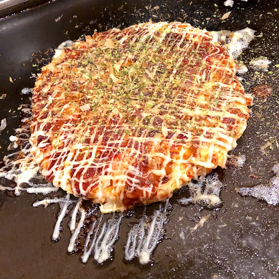 お好み焼きじっくり焼いてみました♪|おまめさん