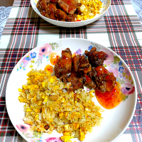 唐揚げチリソースandガーリックライス