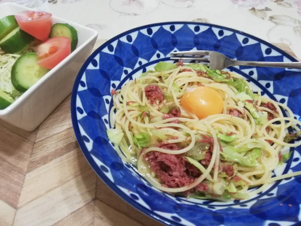 '20 1/19
コンビーフときゃべつのパスタ😋|たえさん