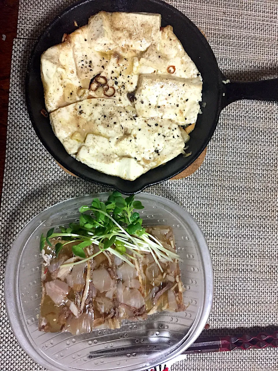 豆腐のアヒージョと煮こごり|かっちさん