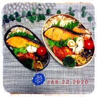 1/22 ☺︎☺︎ 味噌漬け焼き鮭＆鶏胸トマトチーズ煮弁当✩.*˚