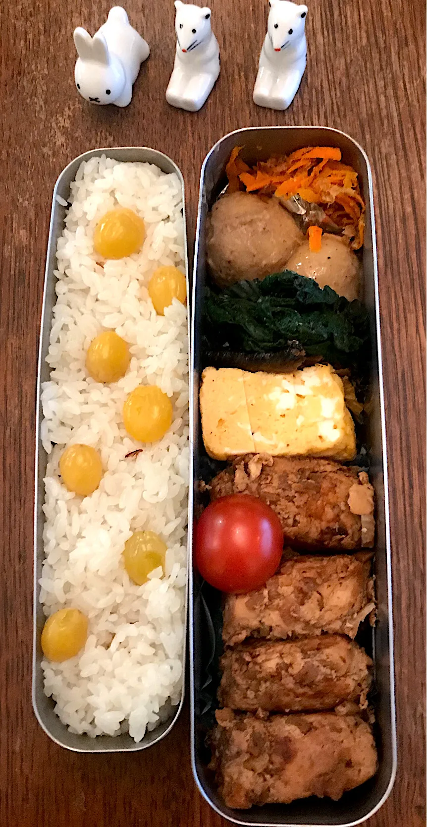 ランチ#蓮根鶏ひき肉つくね #銀杏ごはん  #里芋の煮物  #お弁当  #サーモス  #お弁当記録|小松菜さん