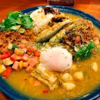 西中島南方 #旬香唐  ･稚鮎、太刀魚、小柱の魚介出汁カレー  ･新ジャガ、菜の花、紫キャベツのつくねキーマカレーのあいがけ (辛激の馬サラ追加)2020.01.21