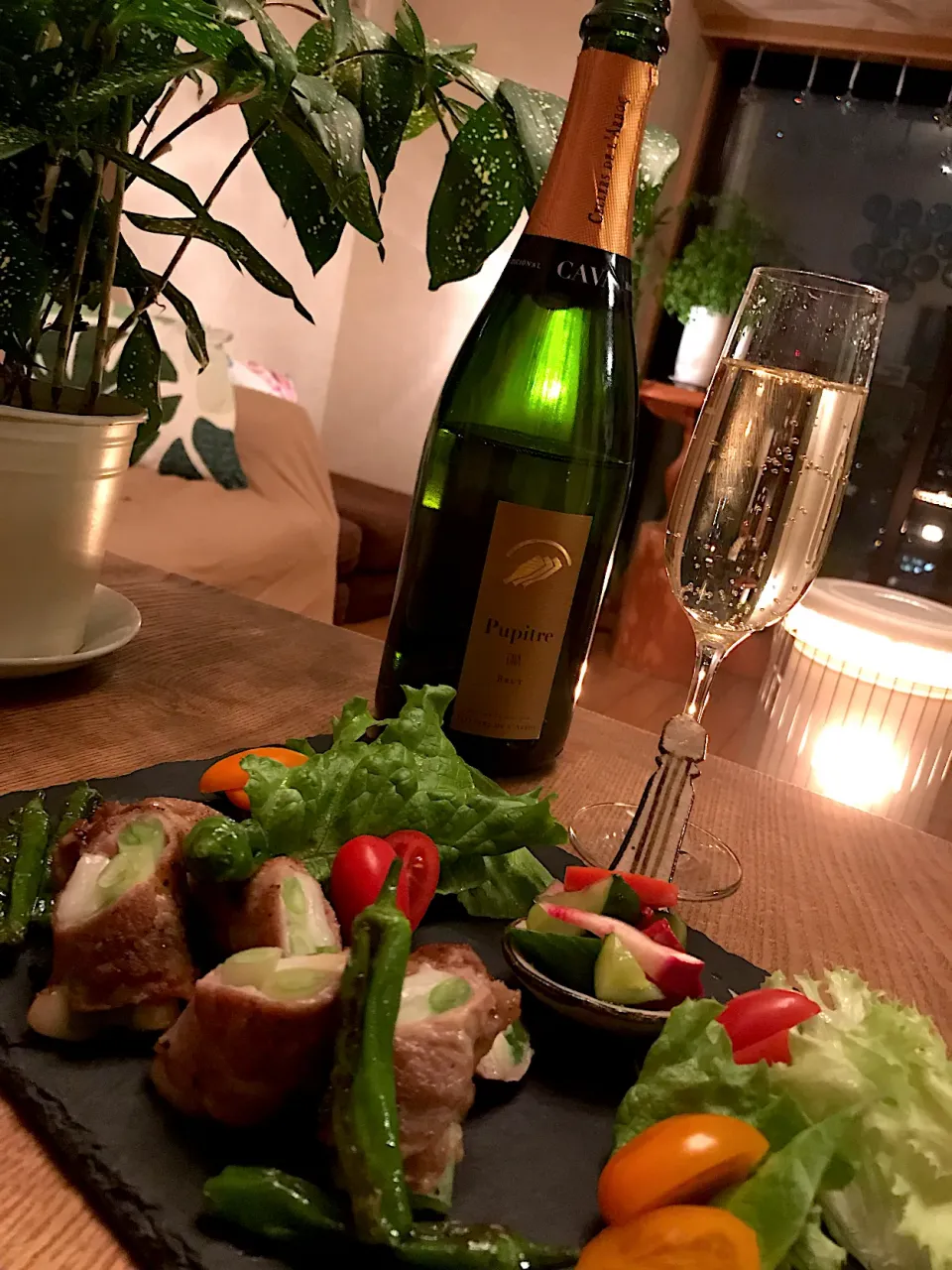 お餅と九条ねぎの豚肉巻きとCAVA|izunさん