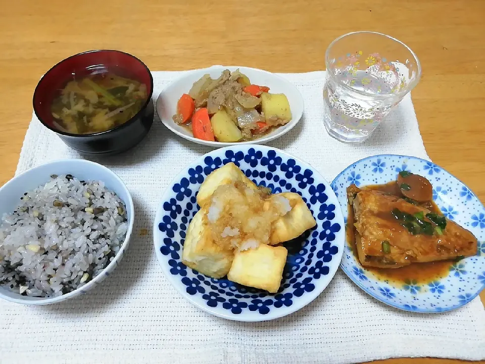 さばの味噌煮、揚げ出し豆腐、ツナじゃが|こっちゃんさん