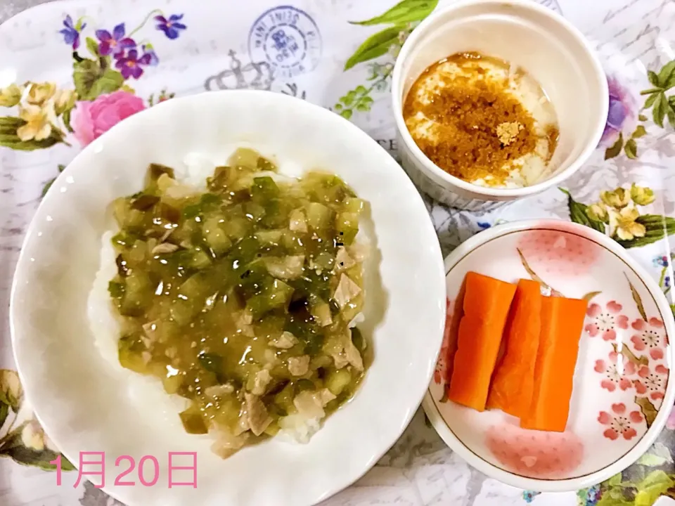 1歳✨ご飯✨豚と茄子とピーマンの味噌炒め風丼|綾奈さん