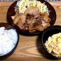 ☆豚バラ焼肉 ☆卵ポテマカサラダ