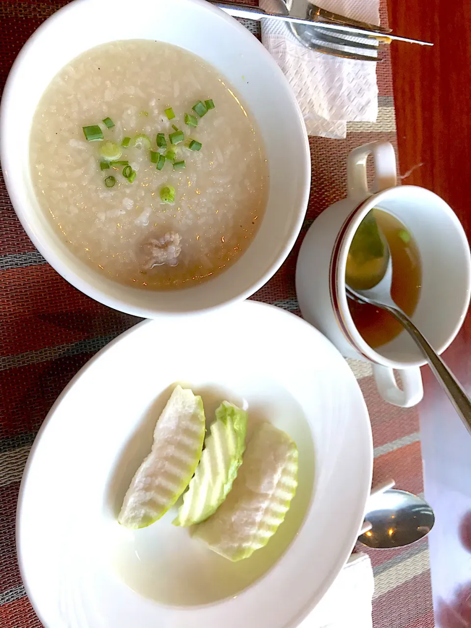 Pork congee & fruits|Sky Blueさん