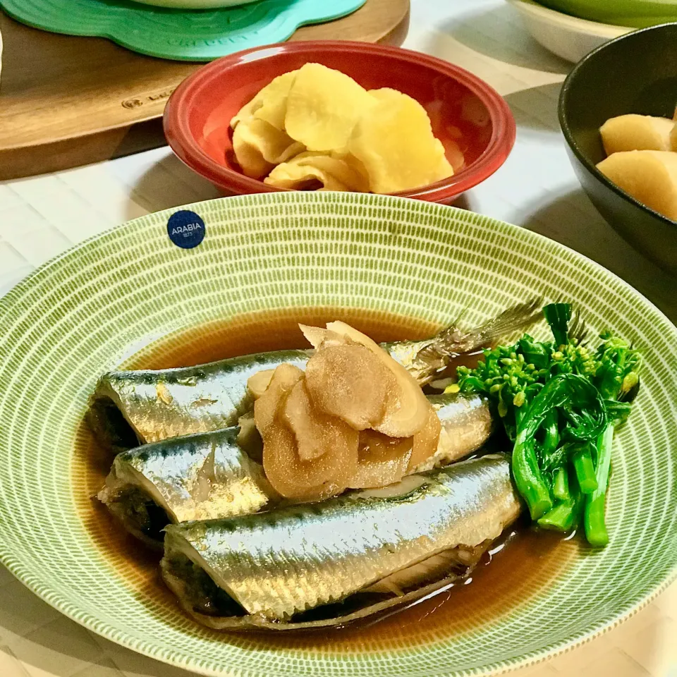 Snapdishの料理写真:#鰯の煮付け#煮魚#煮付け#鰯#いわし#アスパラ菜#夜ごはん|☆ゆきるん☆さん