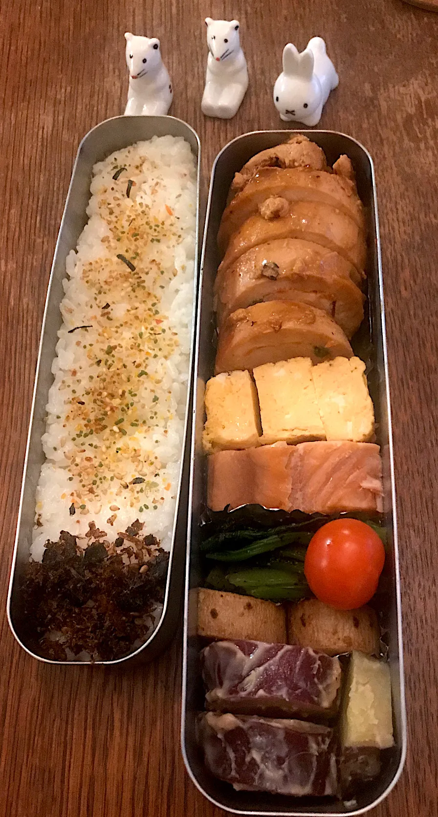 ランチ #お弁当  #サーモス  #お弁当記録  #チキンロール照り焼き  #さつまいも甘露煮 #やまいもバター醤油ソテー|小松菜さん