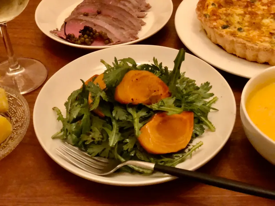 柿と春菊のバルサミコサラダ　　　　　　Persimmon and spring chrysanthemum balsamic salad|マユマユさん