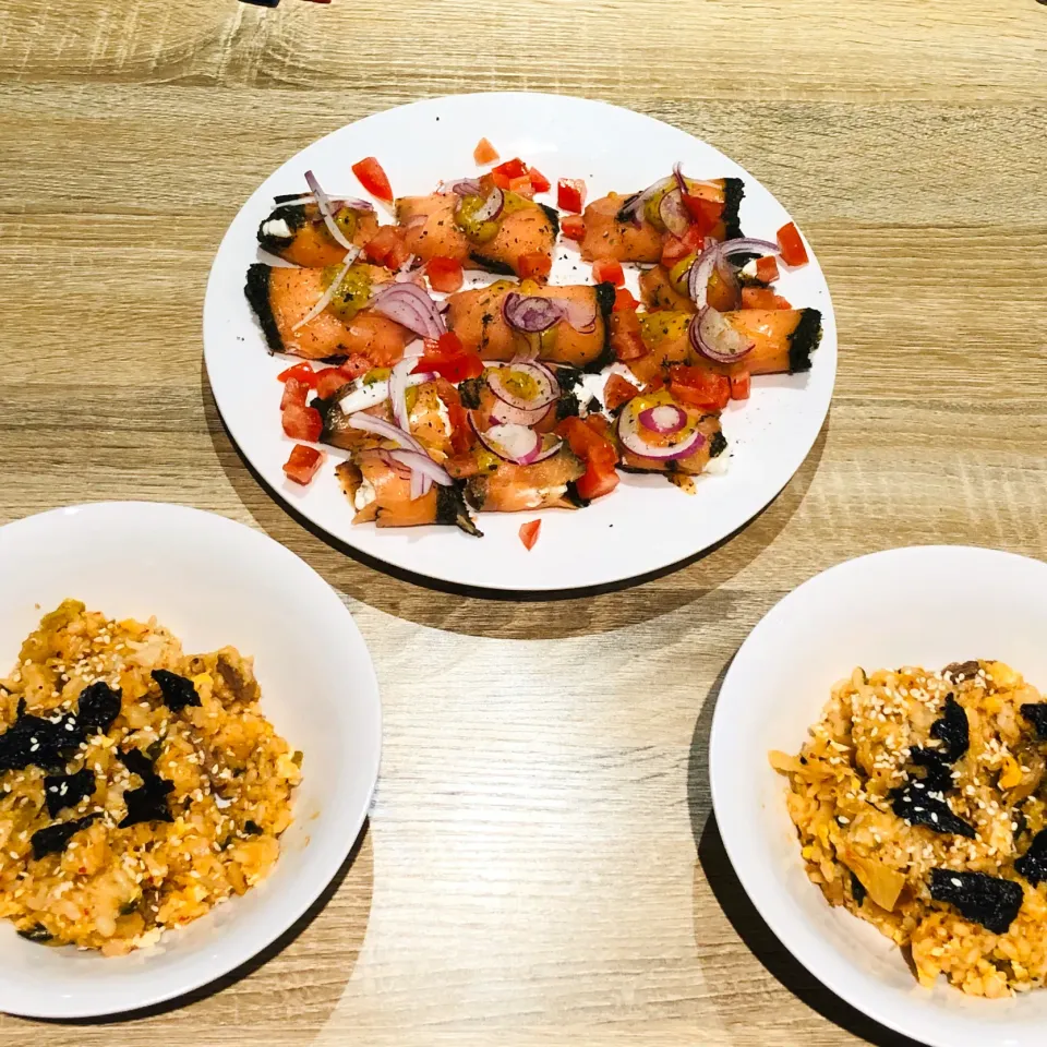 スモークサーモンのリコッタチーズ包み・キムチ炒飯|🇦🇺OZ🇦🇺さん